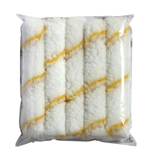 Fifteen Pack Six Inch Mini Roller Covers with Dralon Woven White Velvet Fabric One Half Inch Nap in protective packaging