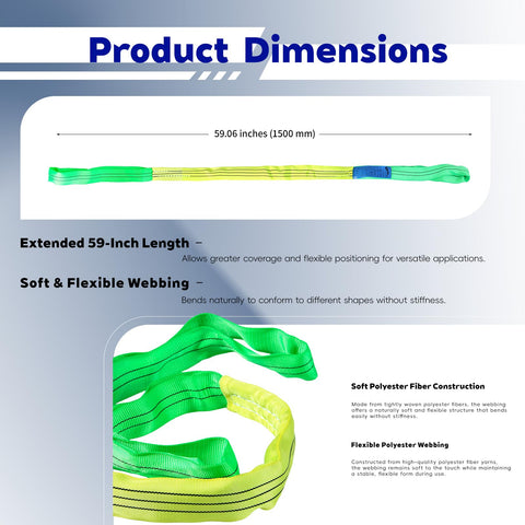 Product dimensions of Heavy Duty Beefy 2 Inch Wide 5 Foot Endless Nylon Rigging Sling 2 Pack Round Slings With 4400 Lb Capacity.