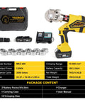 Heavy Duty Rechargeable Electric Wire Crimping Tool With Rotating Swivel Jaw And Complete Mold Kit Battery Powered Cable Lug Terminal Crimper in kit with batteries and dies.