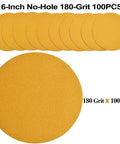 6-Inch No-Hole Hook And Loop Sanding Discs 180 Grit For Automotive And Woodworking, Random Orbital Sandpaper 100 Pack
