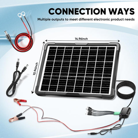 20W Solar Powered Battery Charger And Maintainer With Built In Smart MPPT Charge Controller Waterproof 12V Solar Panel Kit, connection cables