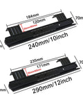 Heavy Duty Rock Solid Metal Drawer Slides 2 Pack Black Steel Runners Ball Bearings For Smooth Full Extension Telescopic Guides Rust Resistant Cold Rolled Steel Build Upgrades Cabinets With Sick Smooth Gliding Action Locks Tight For Tough Home Or Shop. black 10in and 12in drawer slides with size markings