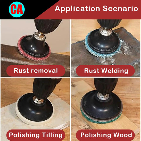 2 Inch Sanding Disc Holder With Roll Lock Pad, used for rust removal and polishing wood, metal, tiling; shown installed on drill.