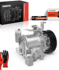 Badass Ac Compressor With Clutch For Subaru Xv Crosstrek 2014 2015 Dkv10z OE replacement view with installation tools and gloves.