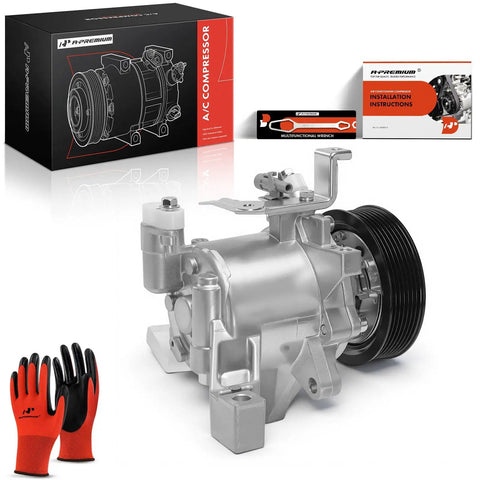Badass Ac Compressor With Clutch For Subaru Xv Crosstrek 2014 2015 Dkv10z OE replacement view with installation tools and gloves.