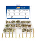 Flat Head Self Tapping Wood Screws Kit Zinc Plated M3.5 M4 251 Pieces Dual End Locking Thread Design in plastic case