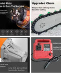 High Power Electric Concrete Saw Straight Up Built For Deep Wall Grooving And Clean Brick Or Marble Cutting With Heavy Duty Diamond Chain And No Nonsense Dust Control close-up of upgraded motor, chain, and control unit features