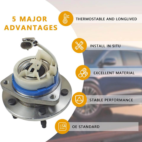 2pc Front & Rear Wheel Hub Bearing Assembly for 2000-2013 Chevy Impala Monte Carlo with ABS Sensor, 5 major advantages listed