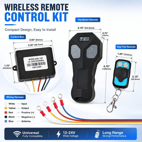 12V 24V Wireless Winch Remote Control Kit Universal 5 Wire Controller Receiver For Truck ATV And SUV Winches Long Range Easy Install Rugged Durable Wireless System with control box and remotes