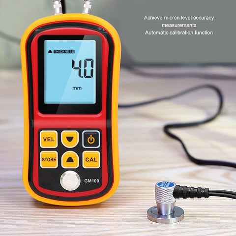 Pro Grade Ultrasonic Thickness Gauge Probe For Metal Testing With Auto Calibration Smart Sensor on wooden surface