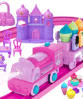 Pink Train Set For Toddlers And Kids With Light Up Tracks And Music, 38 Piece Car Toy Playset With Castles And Ice Cream Elements