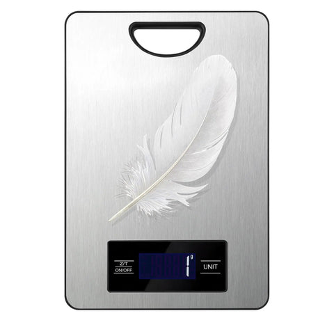 Digital Kitchen Scale With Lab Grade Precision, 11 lb capacity stainless steel food scale with feather and digital display