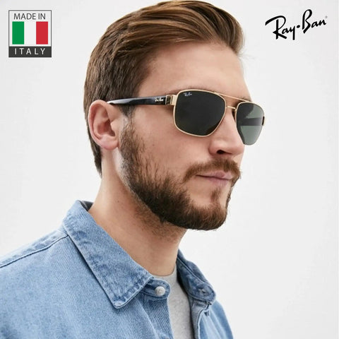 Man wearing Square Round Sunglasses For Men Non Polarized Green Lens With Official Eyewear Kit Modern Edge Frame for casual use.