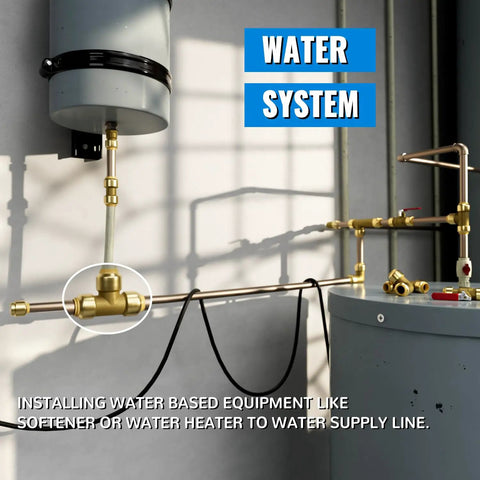 Plumbing system with Six Pack Tee Plumbing Pipe Connector Set Three Quarter Inch Push Fit PEX Tee No Lead Brass Tee Fittings installed