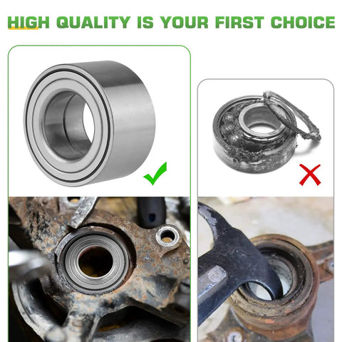 2 Pack Hella Heavy Duty Rear Wheel Bearings Assembly For Polaris Ranger Sportsman RZR XP Crew Trail Riding, showing new and old bearings.