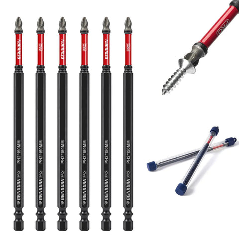 Diamond Coated Impact Screwdriver Bit Set 6 Inches PH2 Phillips 6 Pc Magnetic S2 Steel Power Driver Bits With Tubes Case