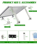 Two Pack Adjustable Solar Panel Tilt Mount Brackets Kit For 14 To 27 Inch Rails showing bases, brackets, connectors and accessories