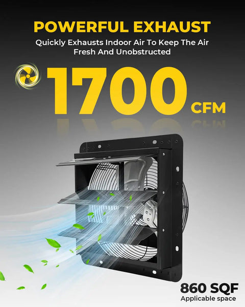 14 Inch Shutter Exhaust Fan Wall Mount With Aluminum Blades 1.65 Meters Power Cord Kit Up To 1950 CFM Beefy Pro Grade Vent Fan