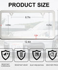 Diagram showing product size dimensions for Stainless Steel License Plate Frames With 4 Holes 2 Pack Bolt And Gasket Cover