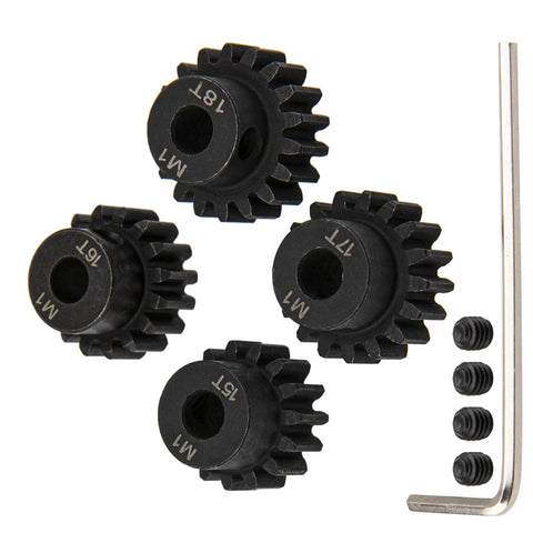 Mod 1 Hardened Steel M1 Pinion Gear Set 15T 16T 17T 18T for 5mm RC Motor Shaft with screws and hex wrench