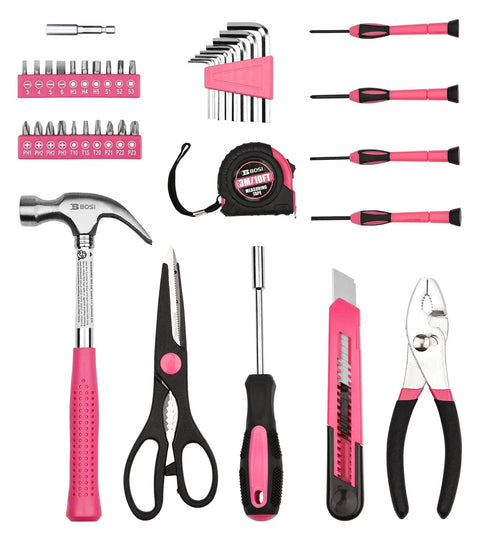 Pink 40 Piece Girly Tool Set For Women With Durable Chrome Vanadium Hand Tools In A Sturdy Plastic Toolbox Perfect For Home Repairs Garage Projects Dorm Room DIY And Everyday Fixes