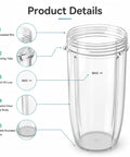 Replacement 32oz Blender Cups Set For 600W And Pro 900W High Speed Blenders 2 Pack Eco Friendly BPA Free Plastic with Details
