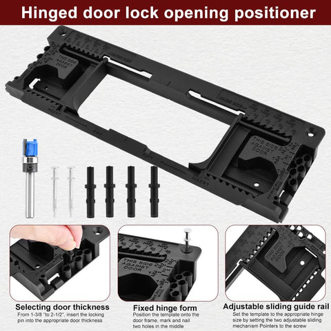 Door Hinge Mortiser Kit With Router Template For DIY Friendly, Pro Grade Install Adjustable Jig Fits 8 Hinge Sizes Shown