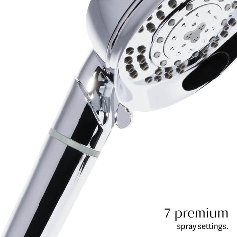 Handheld Chrome Shower Head With Chlorine And Mineral Filter, Adjustable 7-Setting Spray, Reduces Free Chlorine And Hydrogen Sulfide