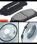 Straight Up Heavy Duty Front Brake Rotors And Ultra Low Dust Ceramic Pads Kit For Lexus Nx Rx Toyota Highlander Sienna 12 Point 91 Inch Backroad Ready Complete Swap close-up of brake pads and drilled rotors