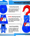 Beefy 2 Ton Snatch Block With Hook For Heavy Duty Winches And Tow Trucks, Three Inch Sheave, Three Eighths Inch Wire Rope, 4400 Lb Capacity, Snatch Pulley For Rollback Wrecker Car Hauler Winch, blue steel