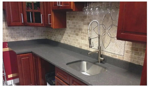 Kitchen featuring soapstone look peel and stick countertop wrap self adhesive cover 36 x 72 inches waterproof laminate sheet.
