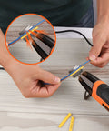Person using Mini Heat Gun for Crafts and DIY Projects, 350W Hot Air Gun Reaching 662 Fahrenheit with Reflector Nozzle on cables.