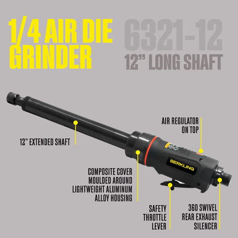 12 Inch Extra Long 1 Quarter Inch Straight Air Die Grinder Pro Grade Heavy Duty Variable Speed For Tight Spaces Weld Grinding Edge Smoothing Long Reach Tool For Machinists And Pros
