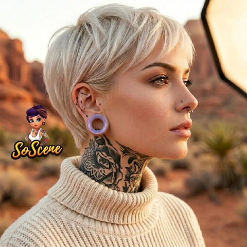 Lavender Opalite Hollow Glass Ear Plugs Gauges 10mm To 00 Gauge Hollow Tunnel Ear Stretchin Saddle Style Premium Body Jewelry