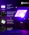Two Pack 10W UV Black Light Flood Lamps With Plug Waterproof IP65, showcasing design and features.