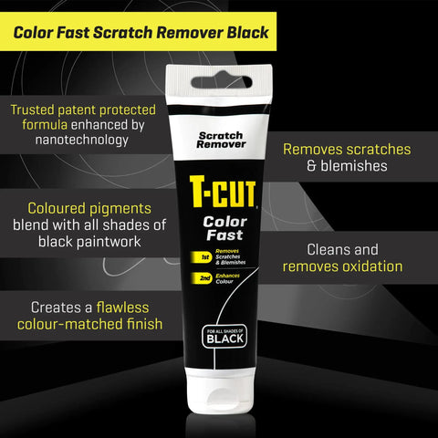 Tube of T-Cut Color Fast Scratch Remover for Black Car Paint 5.3 Oz, Fix Scratches, Mask Oxidation, and Bring Back Showroom Shine
