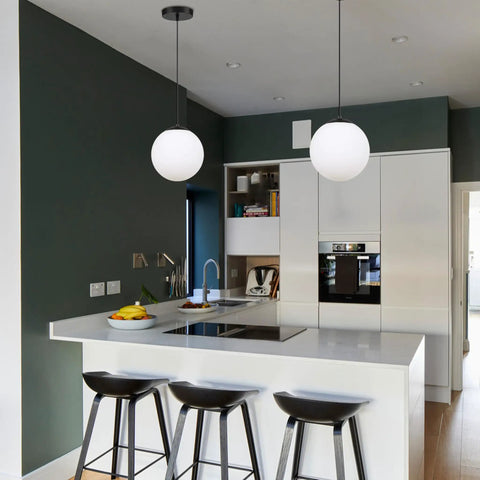 8 Inch Milk Glass Globe Pendant Light With Adjustable 60 Inch Cord Black Industrial Ceiling Fixture For Kitchen Island And Entryways
