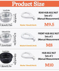 Must Have Mountain Bike Axle Nut And Safety Washer Kit With M8 M9.5 M10 Nuts And Washers For Front And Rear Wheels, product size guide