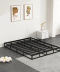 Heavy Duty King Size Box Spring And Mattress Base With Low 7 Inch Profile Solid Metal Frame in modern bedroom setup.