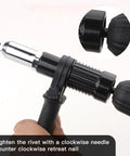 Pop Rivet Gun Adapter Kit for Cordless Drill with focus on ergonomic grip and attachment to drill, Aluminum Alloy Construction