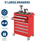 Seven Drawer Rolling Tool Chest With Lock Heavy Duty Modular Steel Toolbox showing open drawers and tools on top