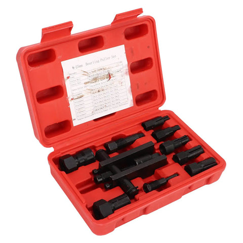 10 Piece Internal Blind Hole Collet Bearing Puller Kit Includes Storage Case Go To For Motorcycle Wheel And Crankshaft Bearing Removal Keeps Force Balanced To Stop Shift Making Maintenance A Breeze For Guys Shredding Engines Or Cars In Garage red case open with black puller parts