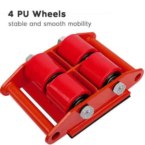 XCFDP Heavy Duty Machinery Skates 6 Ton Moving Dollies with 4 PU wheels for factory equipment transport.