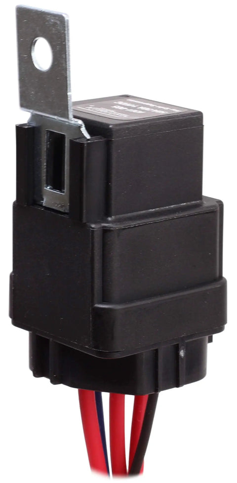 Close-up of Weatherproof Automotive Relay And Socket Kit for Off Road Lights showing sealed socket and wires.