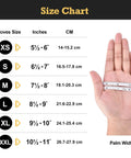 TitanFlex heavy-duty nitrile glove size chart showing XS–XXL sizes and a hand with a tape measure.