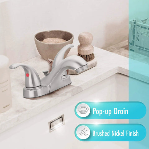 Two Handle Bathroom Sink Faucet With WaterSense Certification In Polished Chrome Slick Curved Design on bathroom vanity