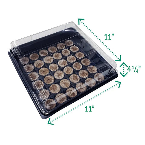 All In One Seed Starting Tray Kit With 36 Peat Pellets, Clear Dome, And Reusable Plastic Grow Tray, Portable 11 X 11 Inch Starter Set, Perfect For Vegetables, Herbs, And Flowers, 4 Pack with dimensions
