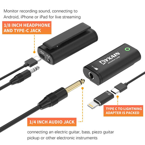 Pocket Guitar Audio Interface For On The Go Recording 24Bit 48KHz Sound Card With Type C And Lightning Plug And Play with cables