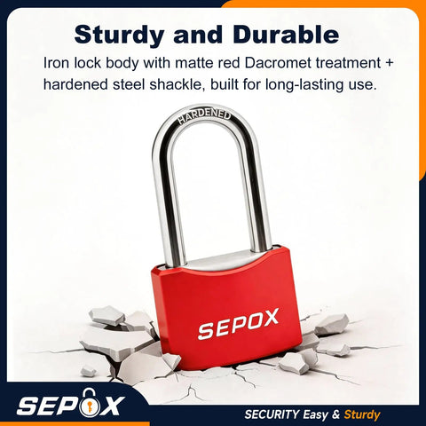 Heavy Duty Padlock 2 Pack Featuring Long Shackle And All Weather Vinyl Coating Tough As Nails Security For Gates Sheds Fences Toolboxes Comfy Non Slip Grip Keyed Alike Pair In Vivid Red