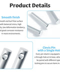 4 Pack Flat Head Clevis Pins M10 X 40mm Galvanized Steel, Heavy Duty Fasteners For Machinery Repair, Furniture Assembly, And General DIY Projects For Any Project; close-up of single-hole pins